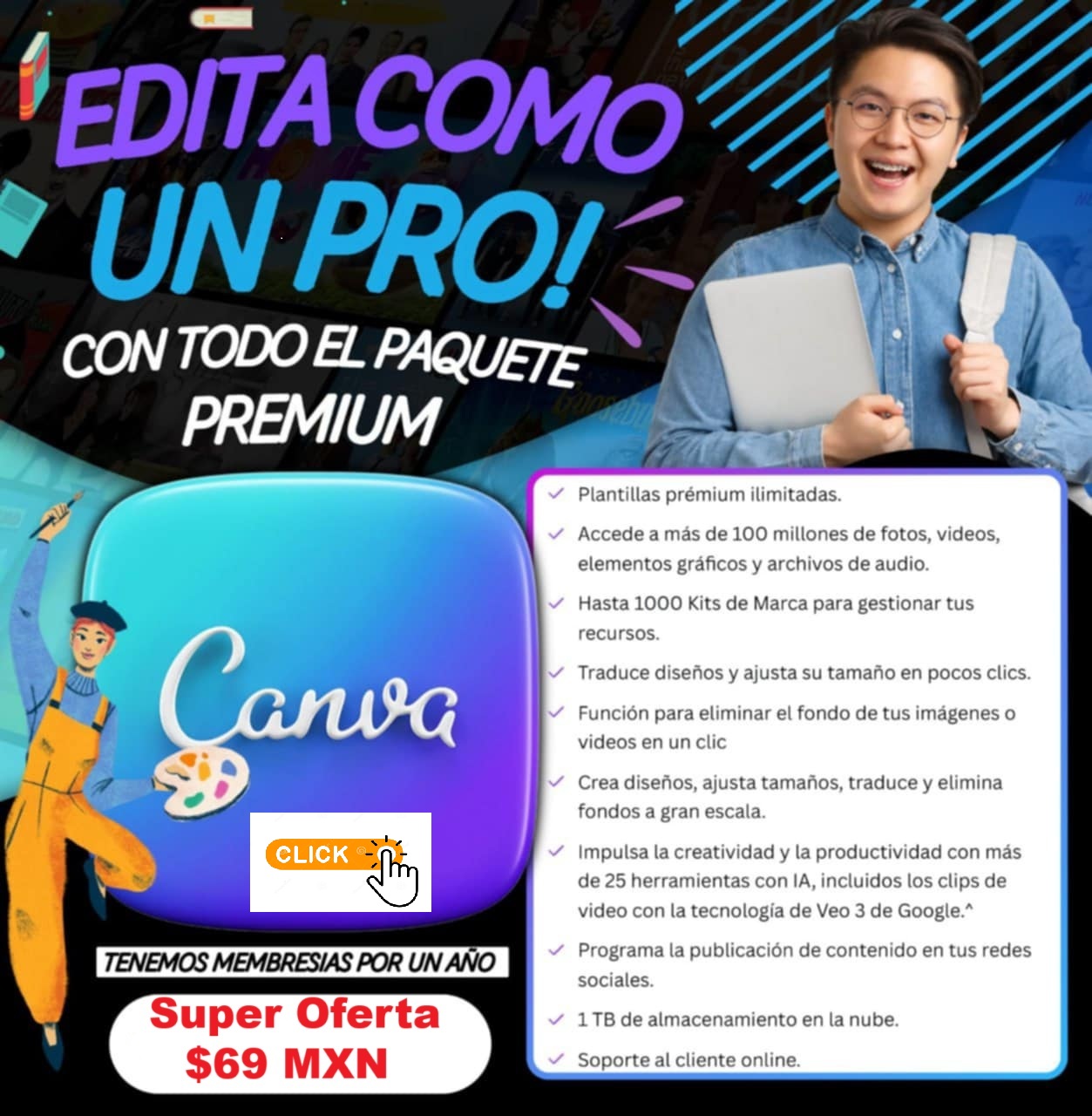 $69MXN CANVA CUENTA INDIVUDUAL