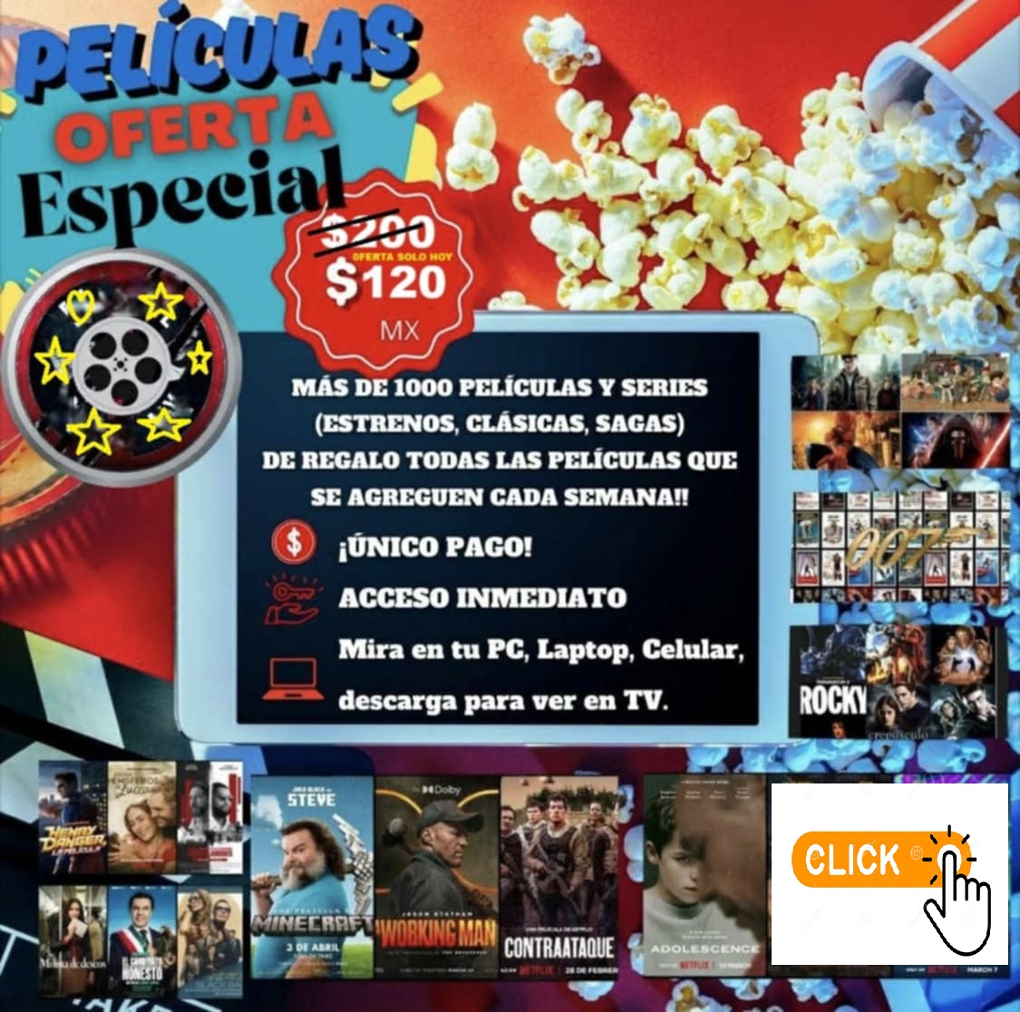 $120MXN Único Pago De Por Vida, Únete a Mi Canal Y Disfruta de Miles de Series y Películas